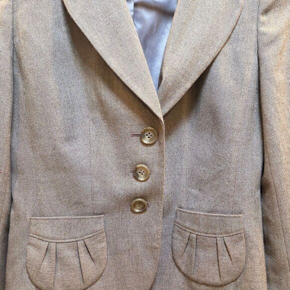Ann Taylor Petites Taupe Tan Tweed 3 Button Lined Blazer Jacket Size 2P - Picture 2 of 9